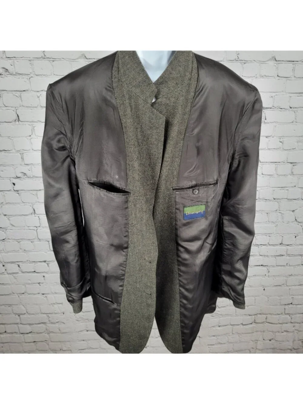 Deansgate Lambs Wool Herringbone Tweed 2 Brown Button Vented Suit Coat Size 46XL